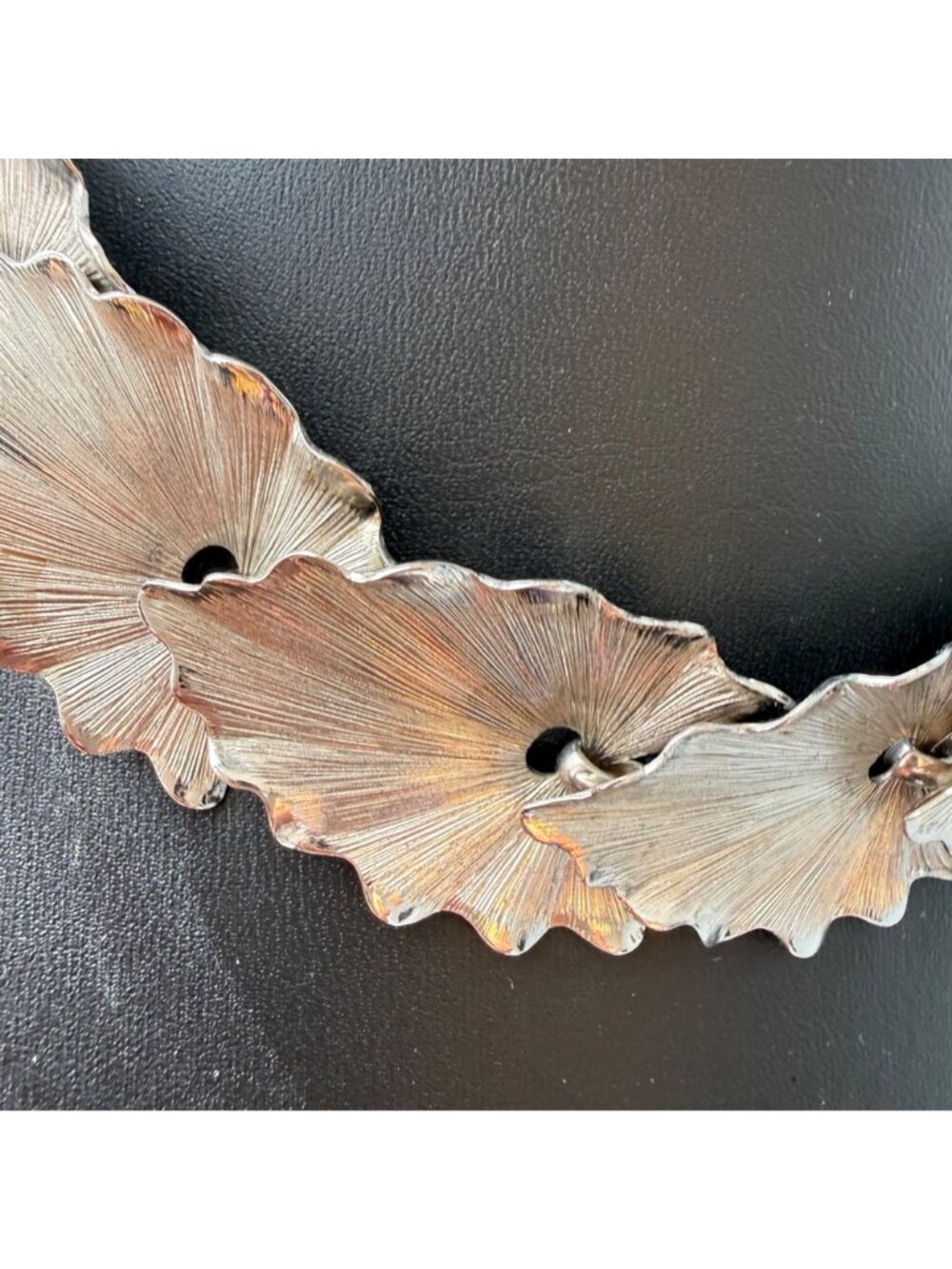 Vintage Napier Bib Necklace Textured Leaf Choker Statement Signed Silver Tone - Picture 2 of 6